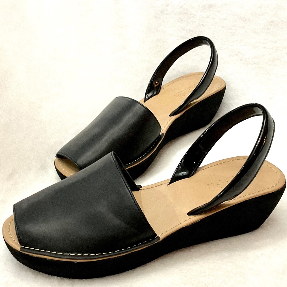 Black KENNETH COLE REACTION Open Toe Comfort Slingback Platform Sandal Sz 7